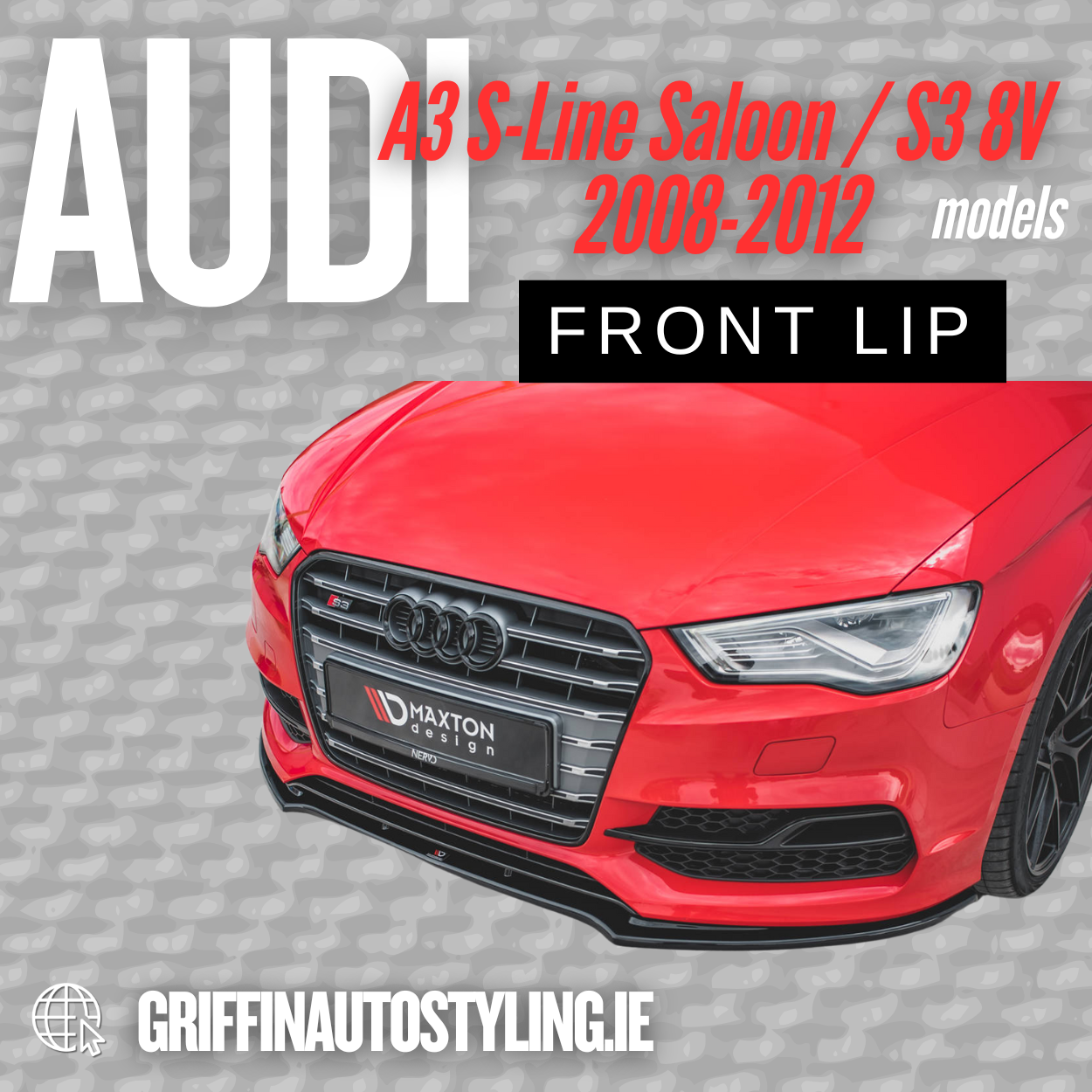 Maxton Design Audi A3 S3 RS3 S-Line Saloon / Audi S3 8V (2013- 2016) Front Splitter V2 Gloss Black