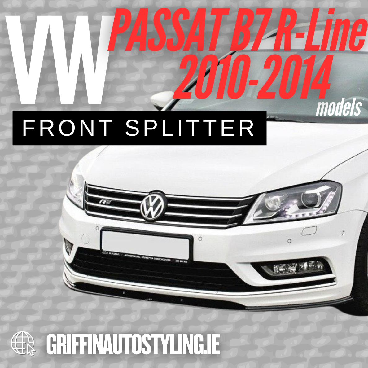 Maxton Design VW Passat B7 R-Line 2010- 2014 Front Splitter – Gloss Black