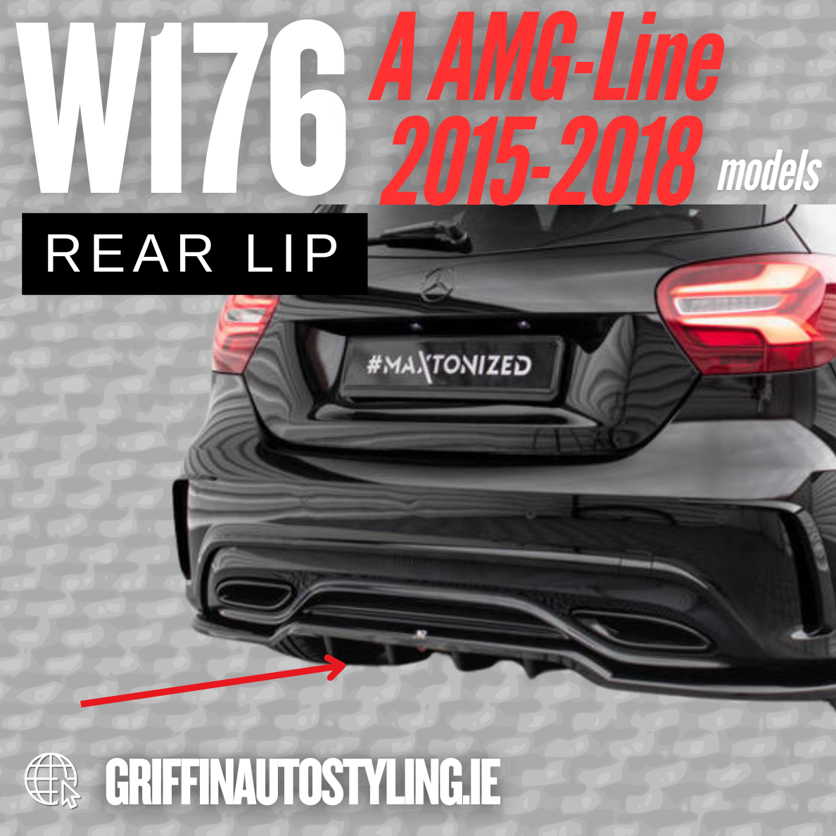 Maxton Design Mercedes A-Class AMG-Line W176 2015-2018 Facelift Rear Lip – Gloss Black
