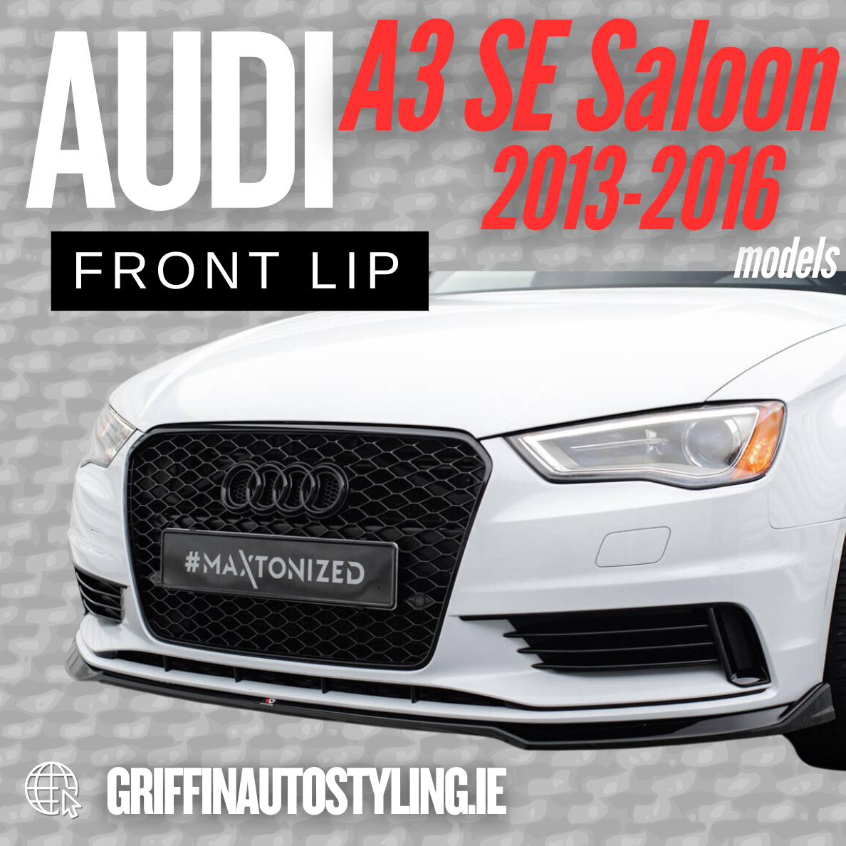 Maxton Design Audi A3 S3 RS3 SE Saloon (2013-2016) V2 Front Lip – Gloss Black
