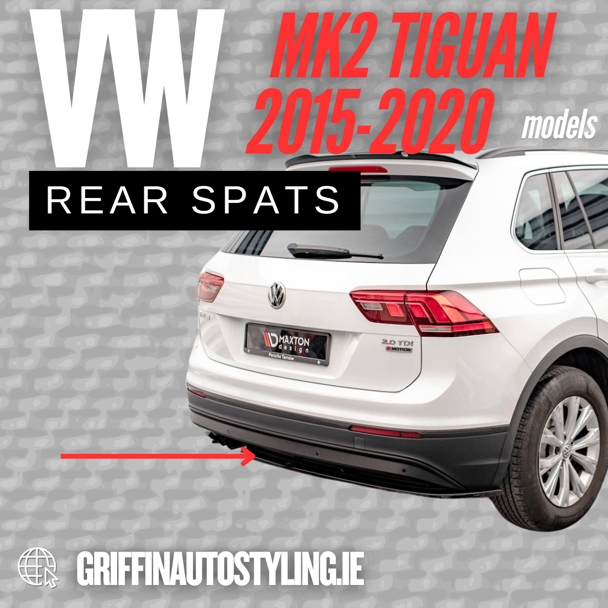 Maxton Design VW Tiguan MK2 Rear Spats 2015-2020 – Gloss Black Rear Splitter