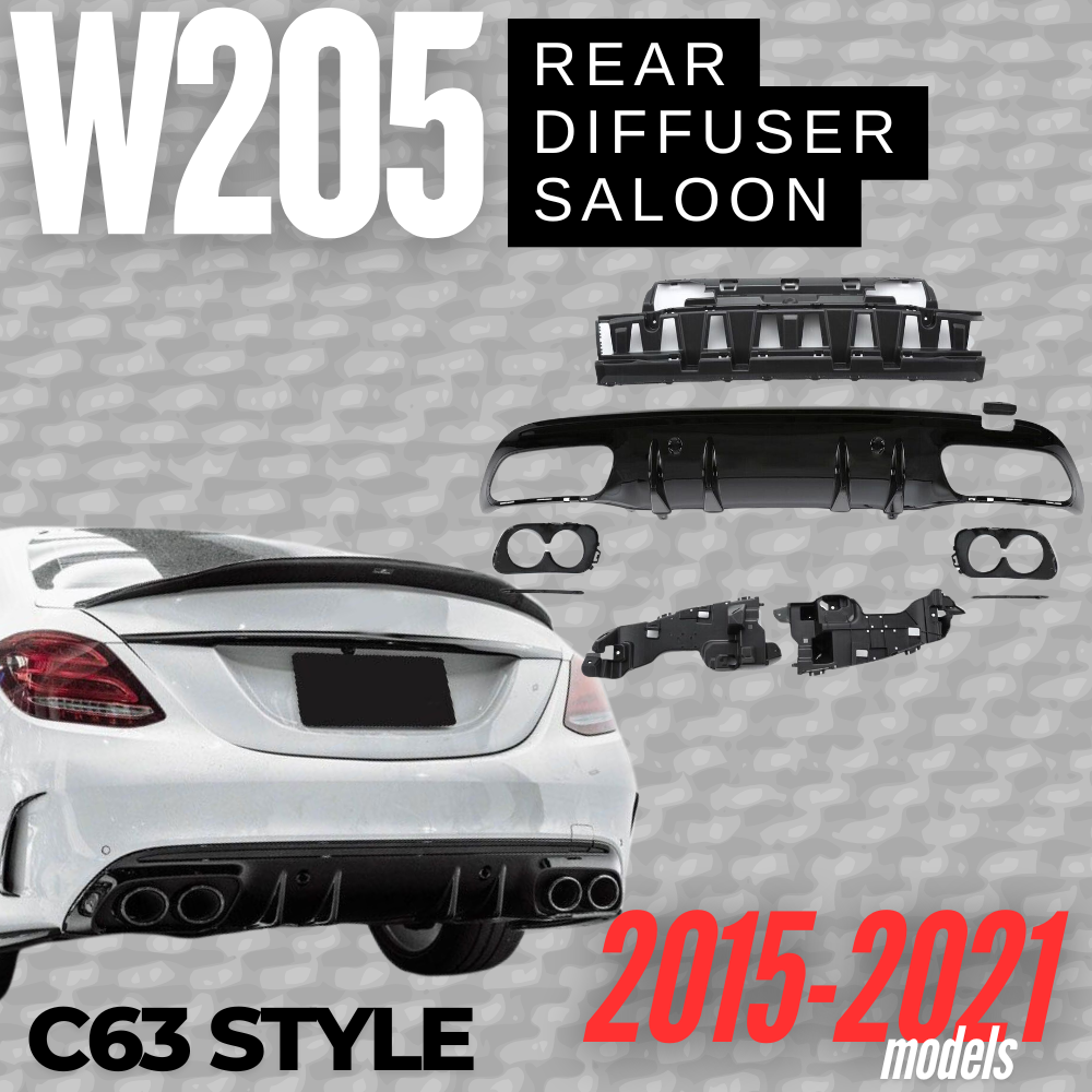 2015-2021 W205 Rear Diffuser Saloon C63 Style GLOSS BLACK
