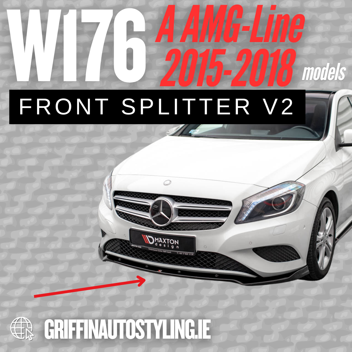 Maxton Design Mercedes A-Class W176 Front Splitter V2 – Gloss Black