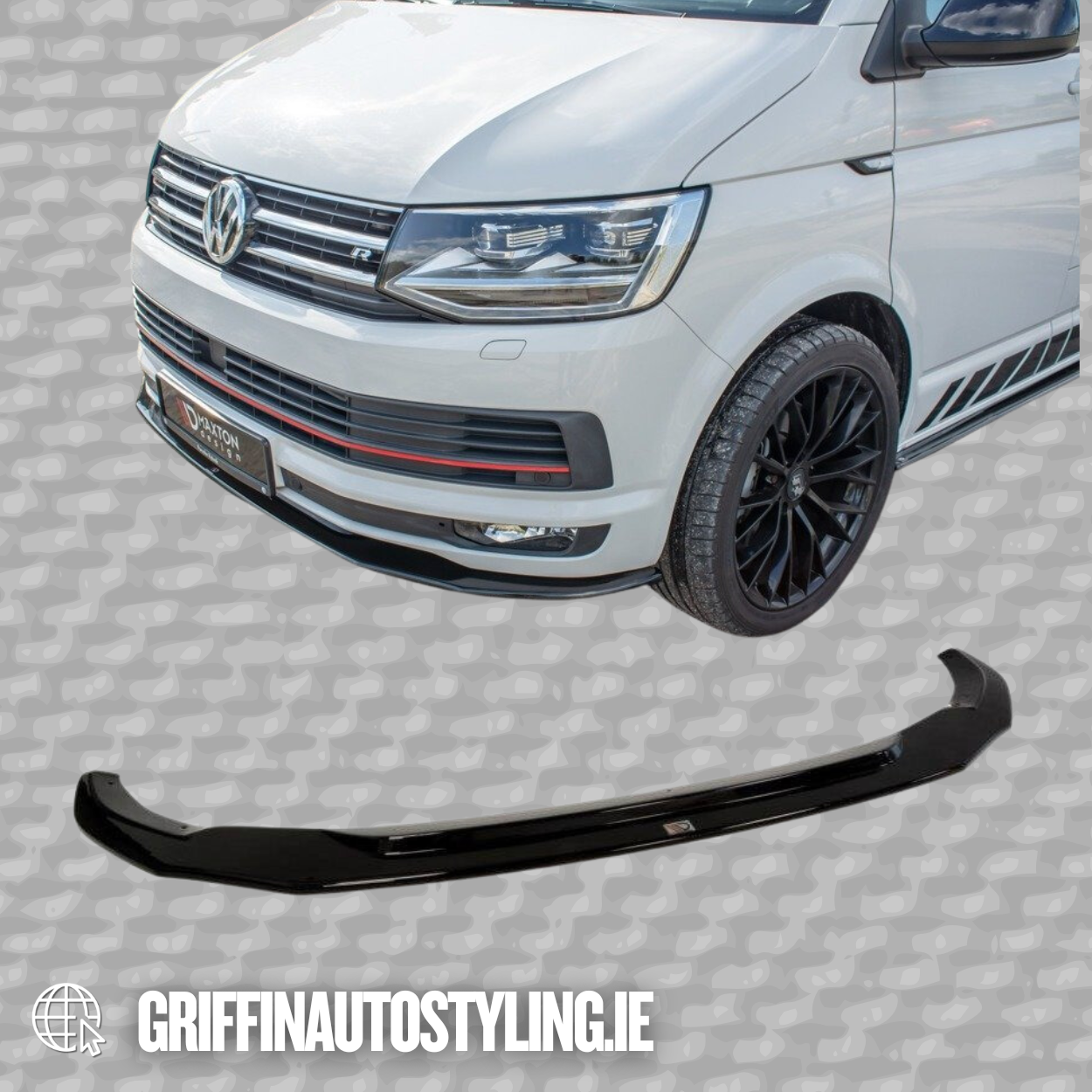 Maxton Design Front Lip V2 for VW Transporter T6 2015-2019 – Gloss Black